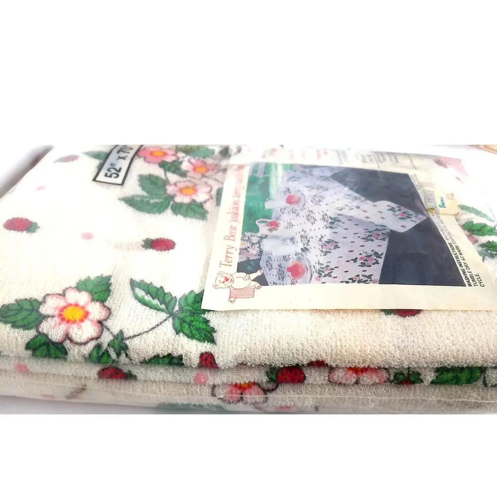 Vintage Terry Bear Strawberry Terry Cloth Tablecloth 52x70 New Sealed